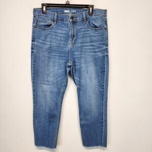 Old Navy Perfect Straight Ankle Power Jeans Size 14 Raw Hem Back Center Seam